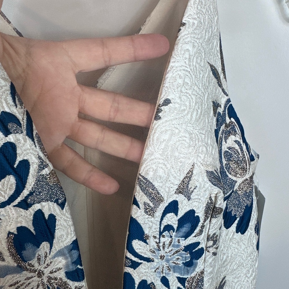 NWT Dress the‎ Population white/blue floral dress sheer insert size small - Picture 6 of 12